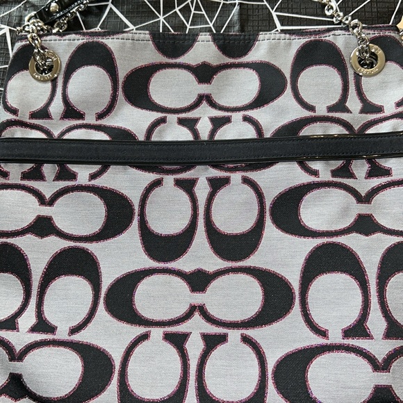 Coach 21161 Poppy Metallic Signature Slim Tote Moonlight/PK Scarlett - Picture 6 of 6